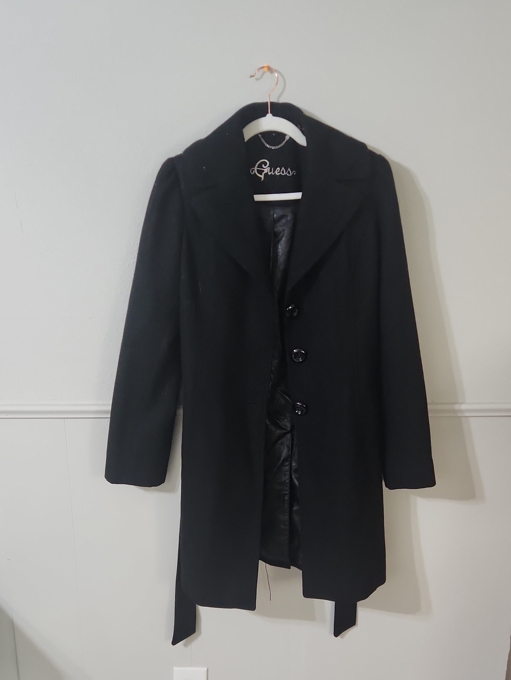 Guess Black Single-Breasted Wool Trench Coat